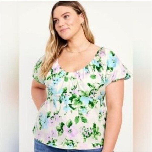 Old Navy SS trapeze white floral Peplum Blouse womens size 2X - Picture 1 of 7